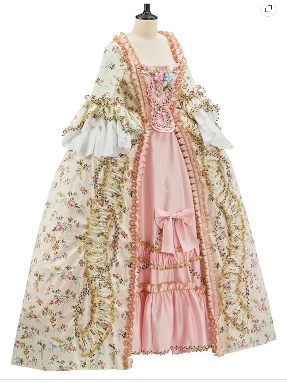 French Queen Costume Marie Antoinette Dress Floral 18th Century Victorian Rococo - Picture 13 of 15